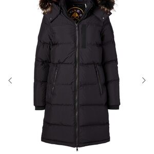 Black Quilted Puffer Coat with Faux Fur Hood